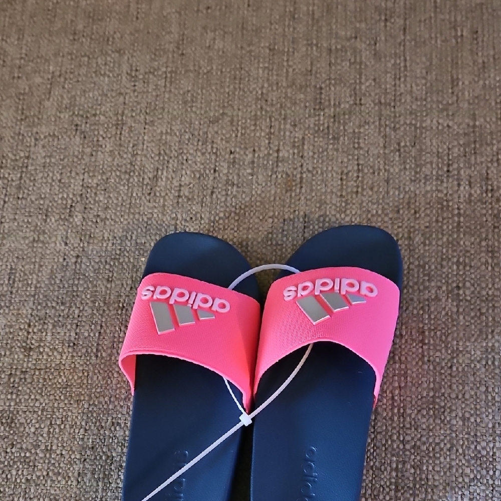 Adidas Neon Pink and Navy Slides